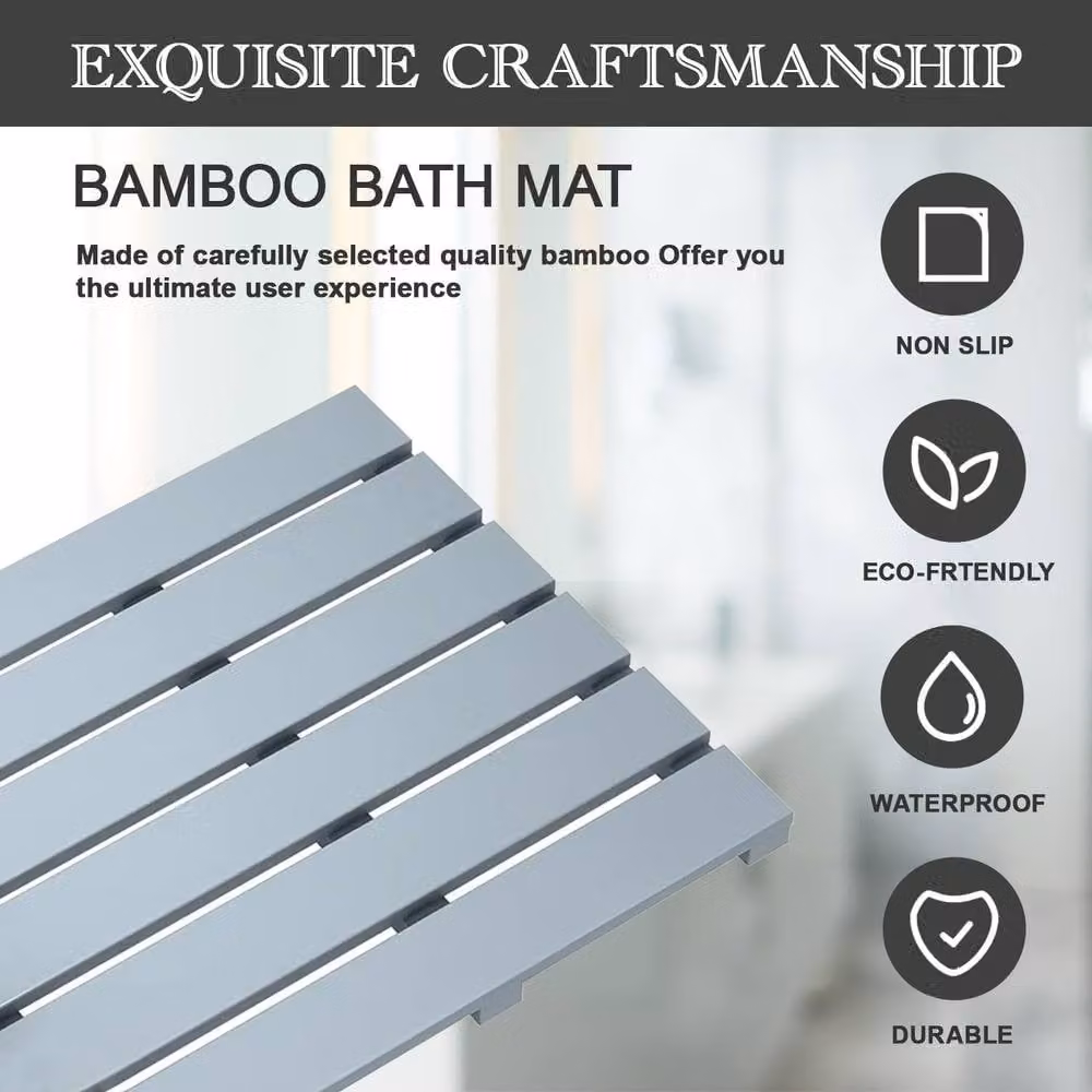 MANTRARAJ Bamboo Duckboard Bath Mat in Grey with Non-Slip and Quick-Drying Features – 2