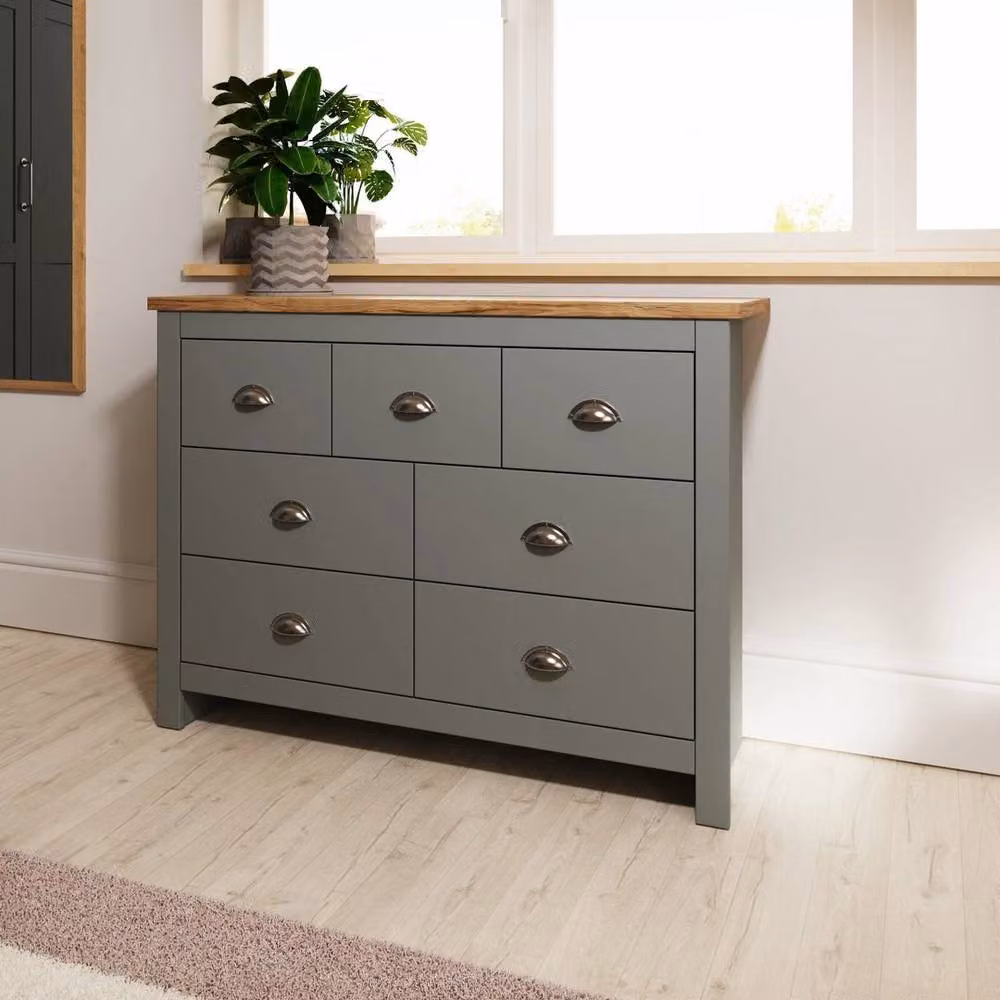 PAWNORA Grey 7 Drawer Chest of Drawers in Oak Finish – 3