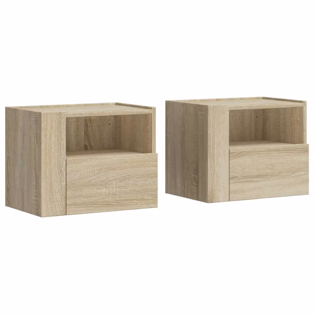 Berkfield Home Set of 2 Wall-mounted Bedside Cabinets in Sonoma Oak Brown, W: 45 cm, D: 30 cm, H: 35 cm – 2