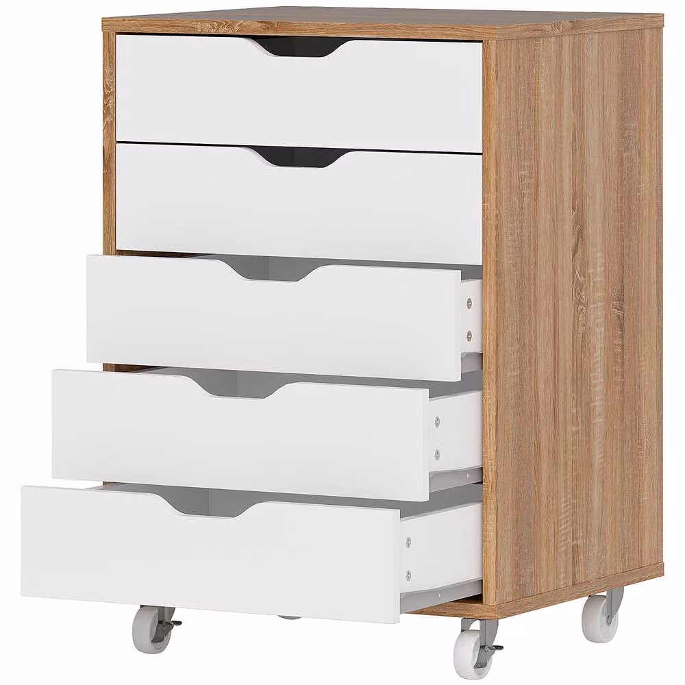 Rolipo 5-Drawer Mobile Office Filing Cabinet with Castors in Brown – 2