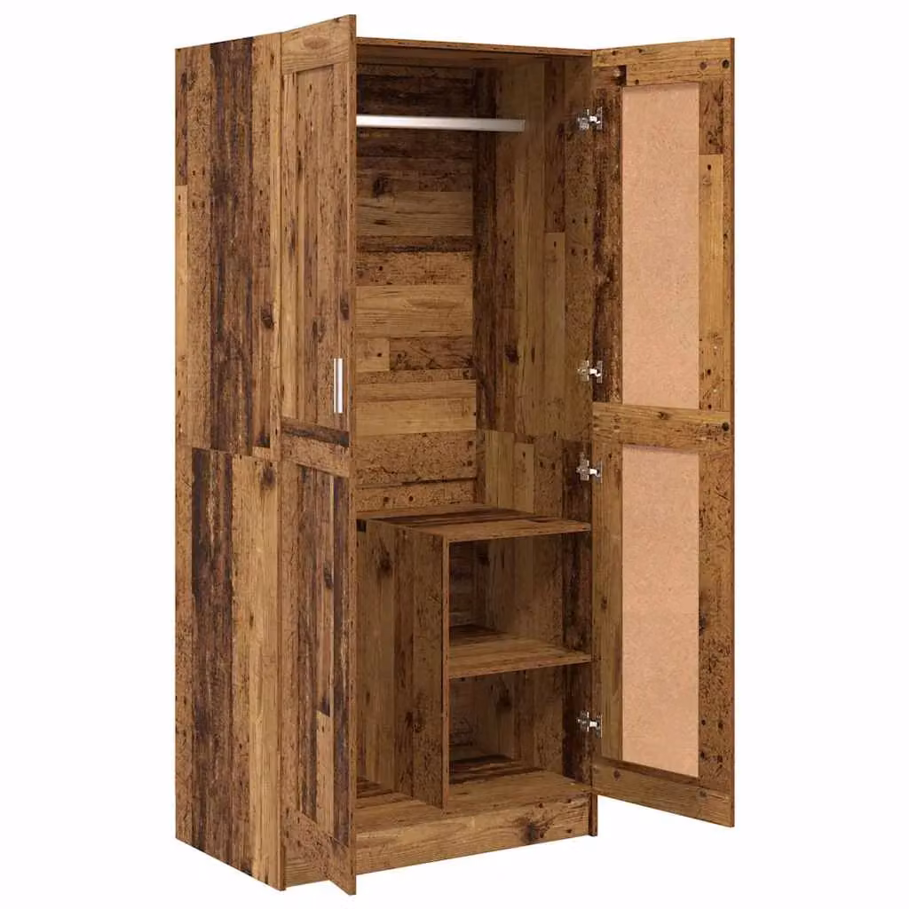 Berkfield Home Rustic Old Wood Wardrobe with Integrated Drawers and Internal Shelves in Brown and Multicolour – 2