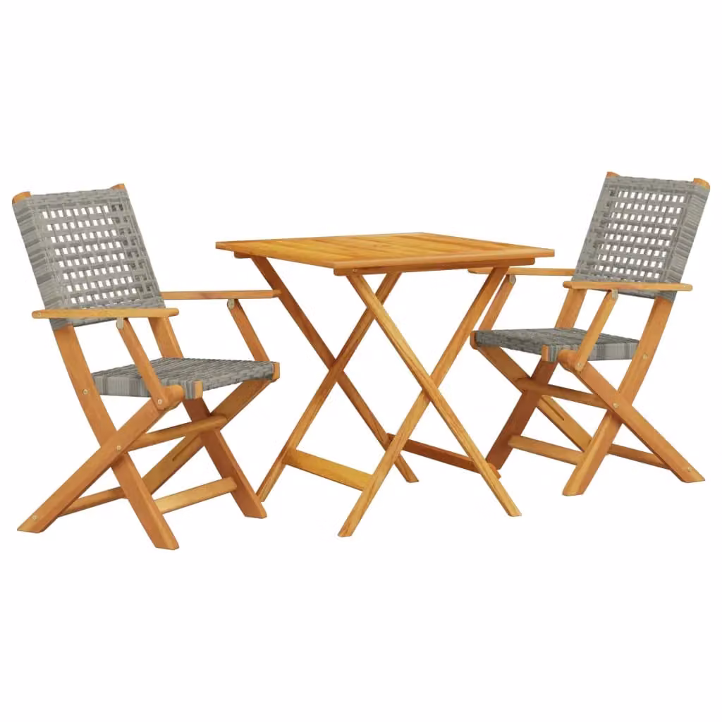 Berkfield Home 3 Piece Bistro Set in Grey Poly Rattan and Acacia Wood – 2