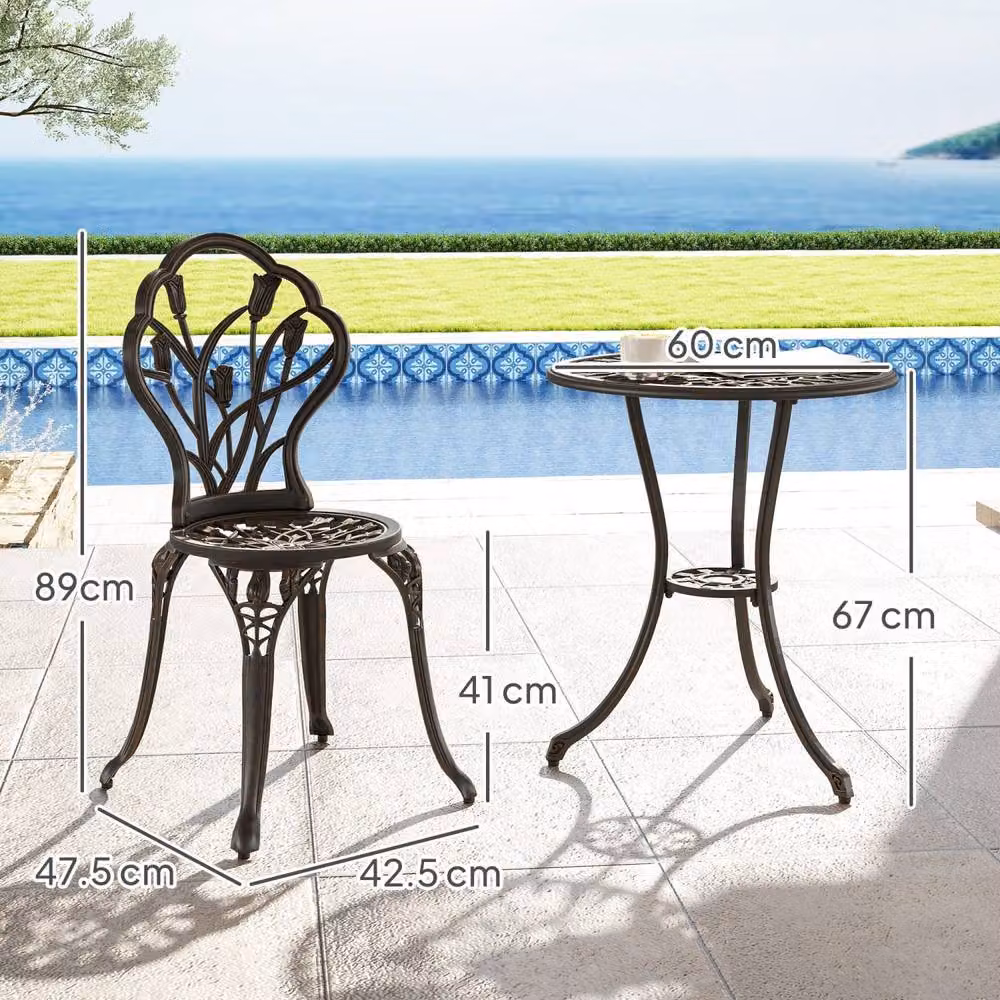 Wyld Haus 3 Piece Bronze Aluminium Bistro Set with Parasol Hole and 2 Seats – 3
