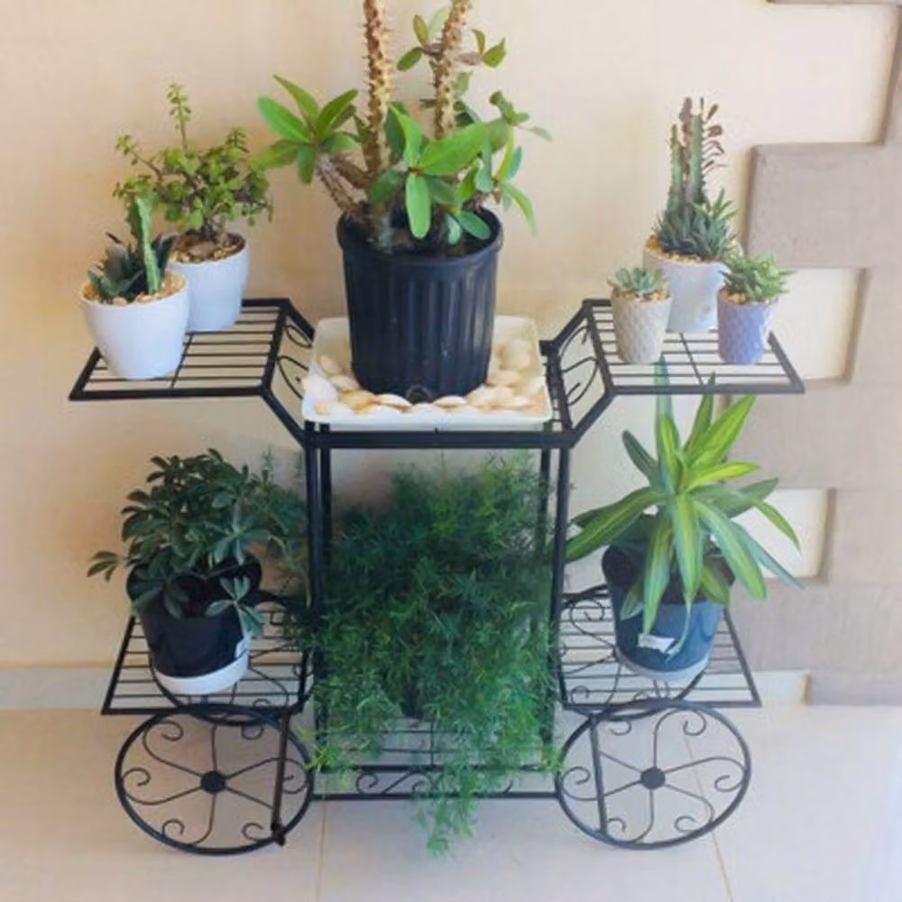 NESTLUNE 6 Tier Metal Garden Cart Stand and Flower Pot Plant Holder Display in Matt Black, W/D/H: 100 x 80 x 68.5 cm – 4