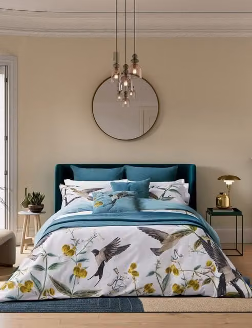Ted Baker Botanical Birds Cotton Mako Satin Bedding Set, Multicolour, W: 180 cm, H: 200 cm