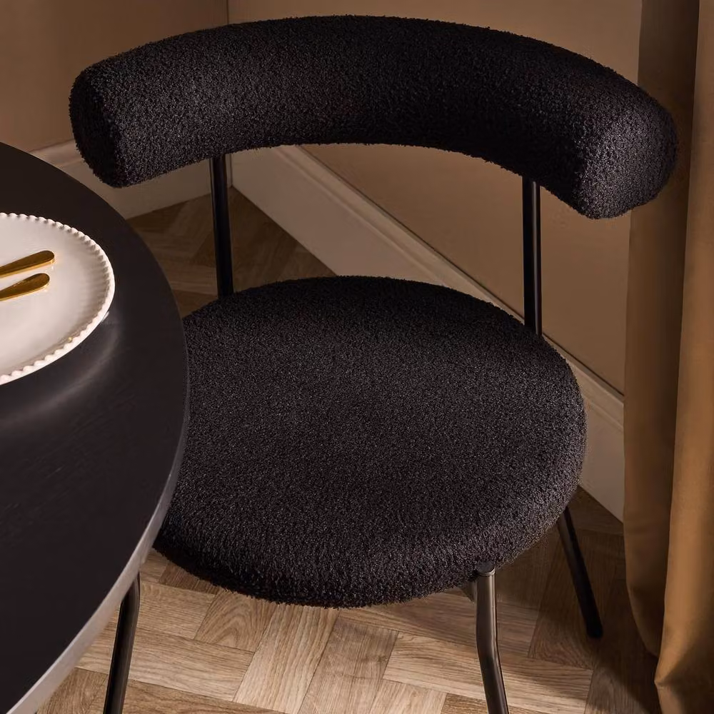 OHS Modern Boucle Accent Dining Chair with Padded Seat and Black Metal Legs – 2