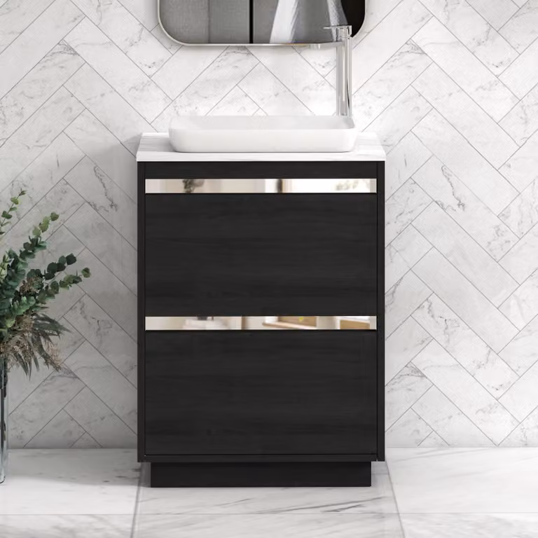 Royal Bathrooms Orion 800mm Hale Black Floor Standing Vanity Unit with Qubix Carrara White Countertop and 2 Drawers