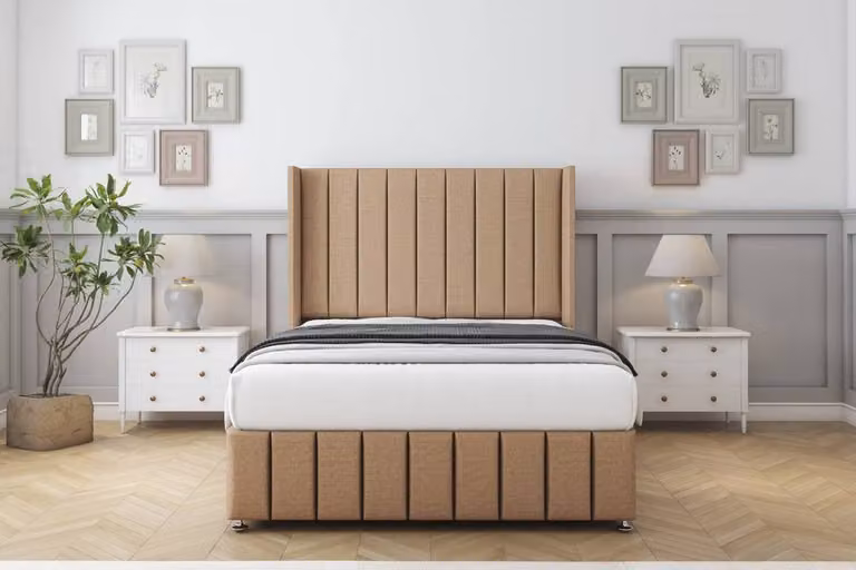 Sloomy Melbourne Dumfries Divan Set with Wingback Footboard, Light Brown, W/D/H: 90 x 190 x 137.16 cm