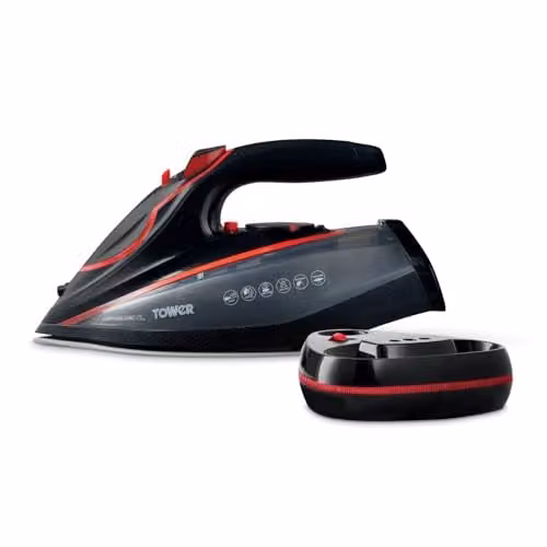 Tower Cordless Steam Iron with Ceramic Non-Stick Soleplate, Anti-Calc System and Auto Shut-Off, Red and Black – 1
