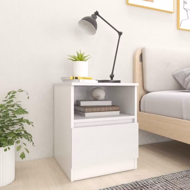 Berkfield Home White Bed Cabinet in Engineered Wood W/D/H: 40 x 40 x 50 cm