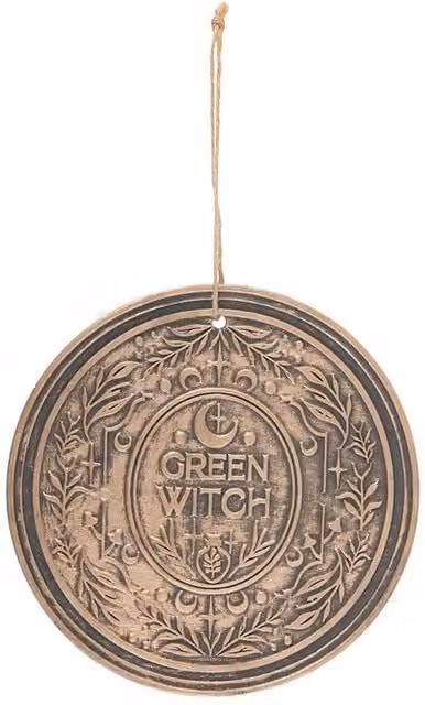 Something Different Green Witch Bronze Effect Ceramic Hanging Wall Plaque with Floral and Moon Design