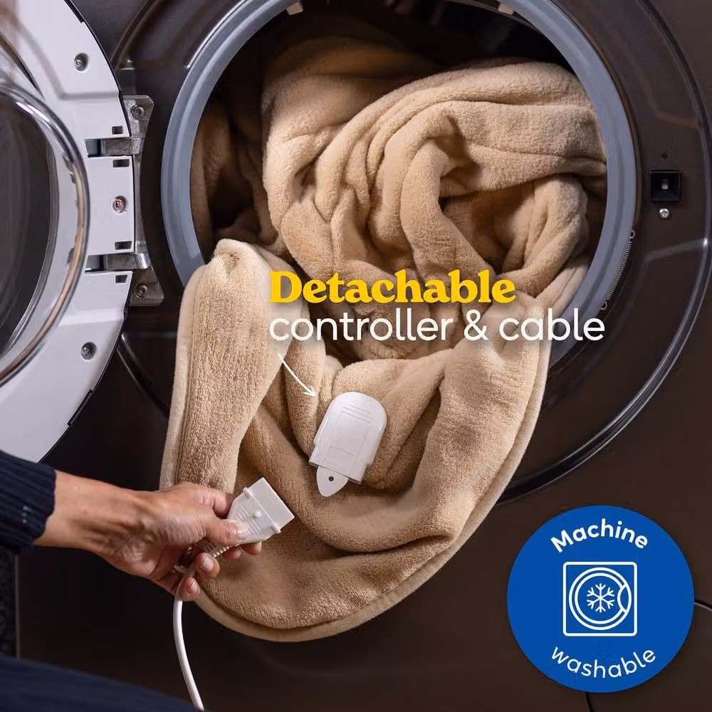 Russell Hobbs Beige Sherpa and Microfleece Heated Throw Electric Blanket with Digital Remote, W/D/H: 180 x 130 cm – 6