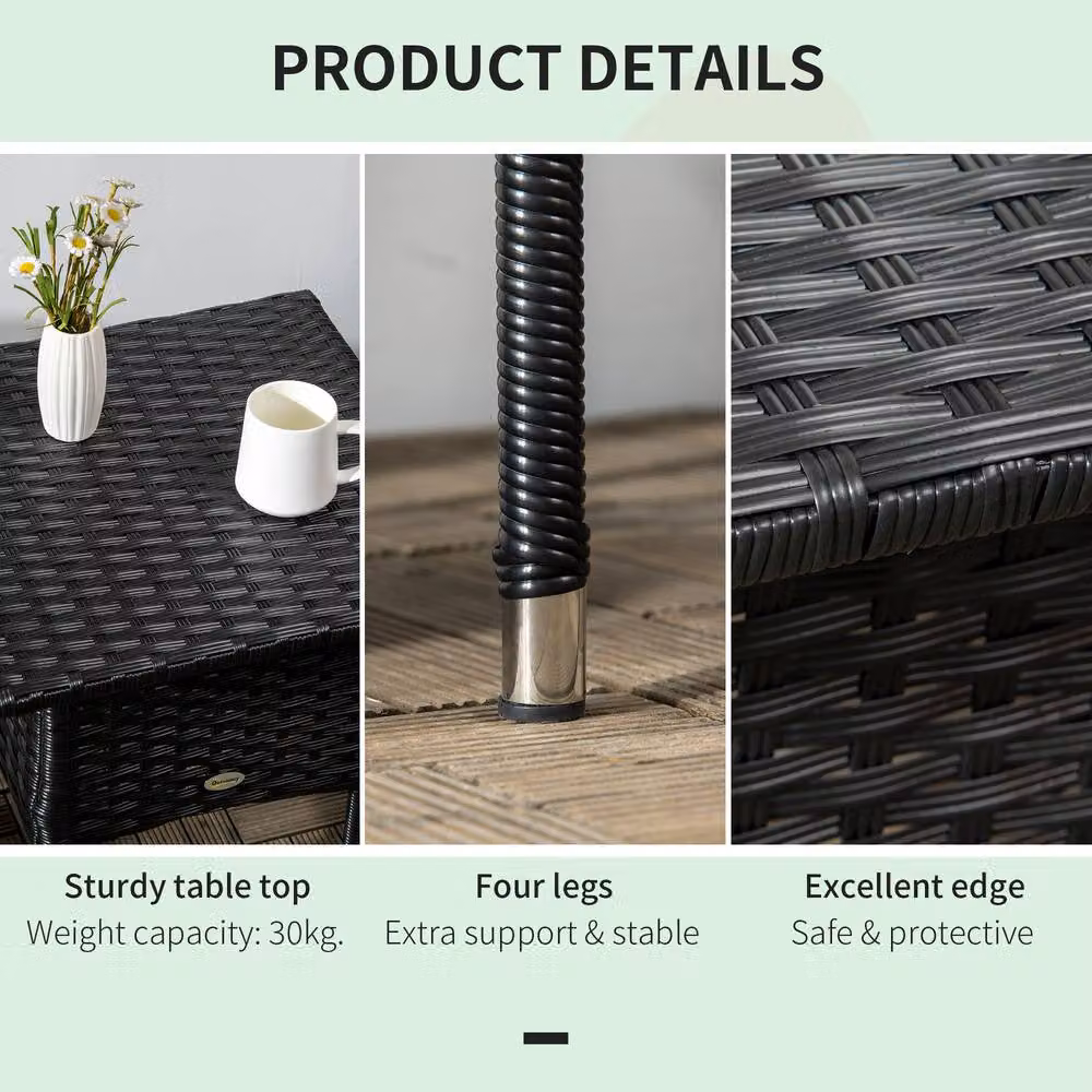 ERGOVEXA Black Rattan Side Table with Matt Metal Frame – 7
