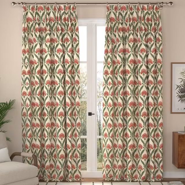 ANTE DECOR Highland Thistle Made To Measure Blackout Cotton Curtains in Cream and Red