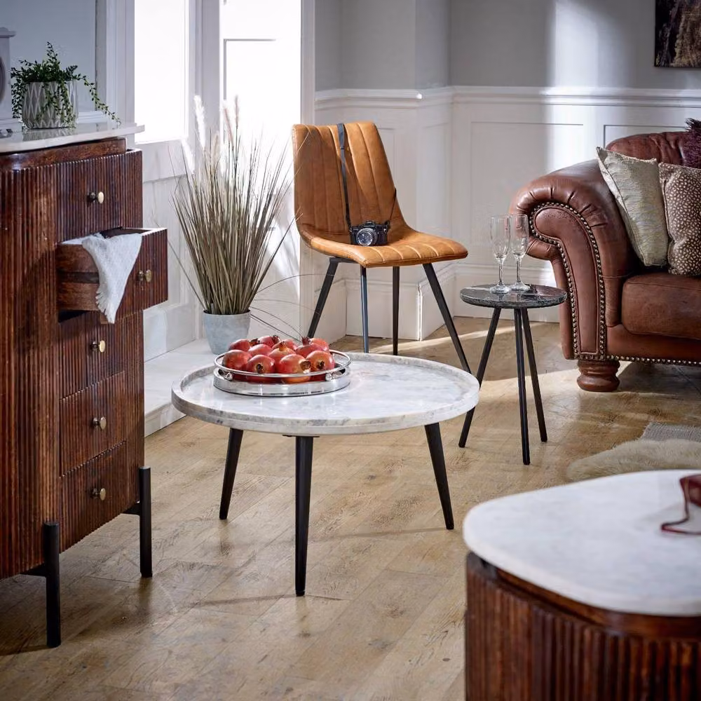 IH Design Margarita Coffee Table with White Marble Top and Metal Legs, W/D/H: 70 x 70 x 36 cm – 2