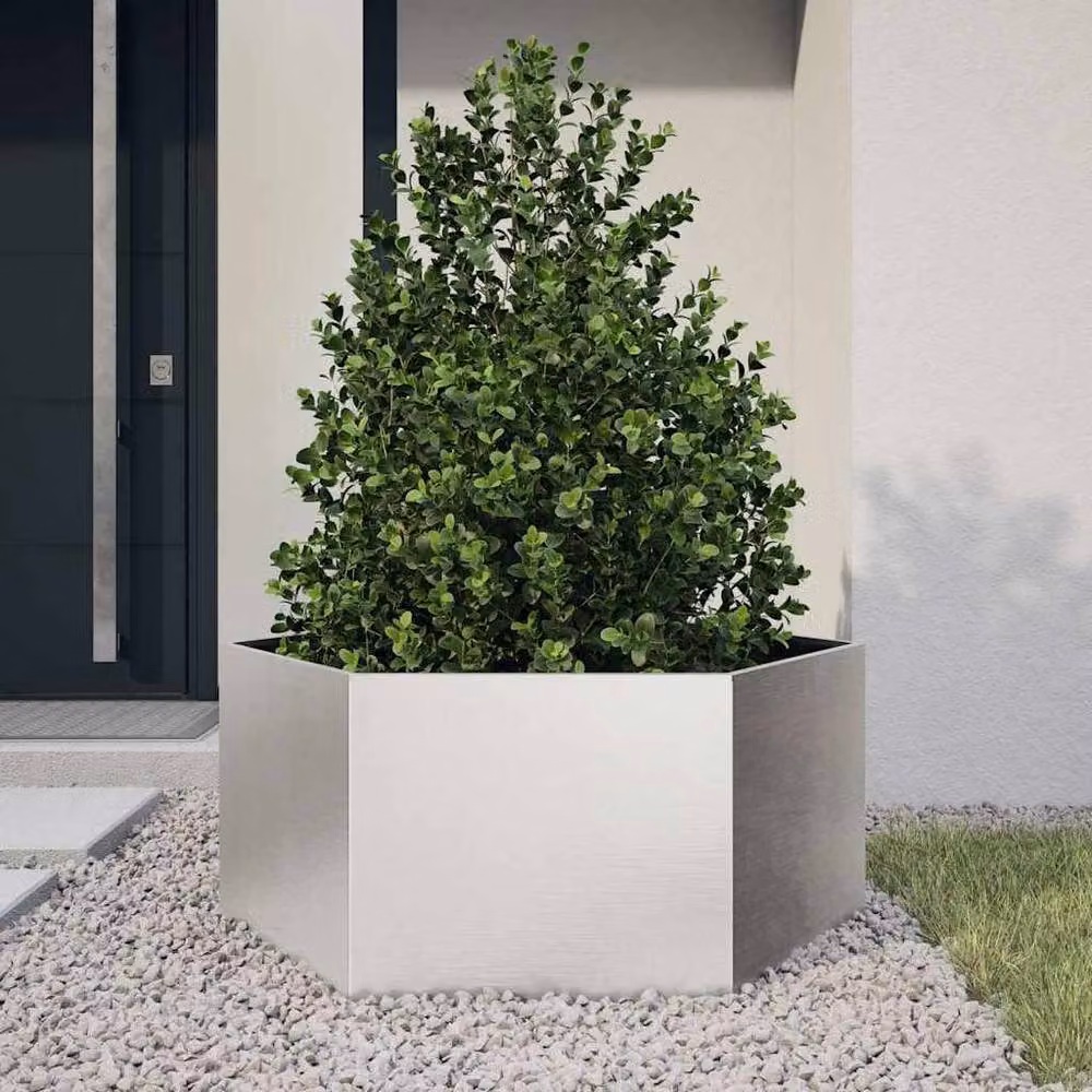Berkfield Home Durable Hexagon Garden Planter in Silver Stainless Steel, W: 104 cm, D: 90 cm, H: 45 cm – 3