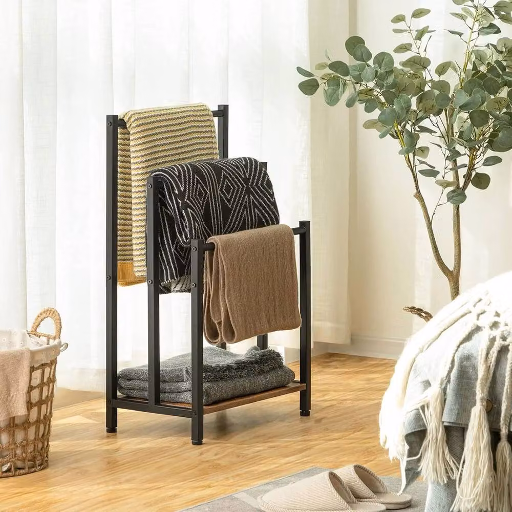 FORGEVIO Freestanding Towel Rack in Black and Brown, W/D/H: 43 x 28 x 81 cm – 2