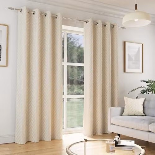 Enhanced Living Tokyo Velvet Cream Eyelet Blackout Thermal Insulating Curtains W: 168 cm, H: 229 cm