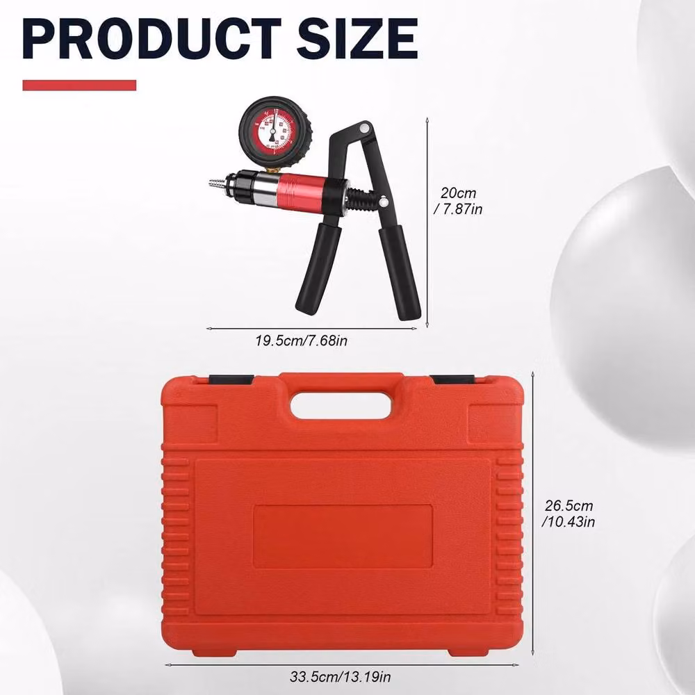 SPETLEK 23-Piece Hand Held Vacuum and Pressure Pump Tester Tool Set in Red with Brass Components, W: 1000 mm, D: 400 mm – 2