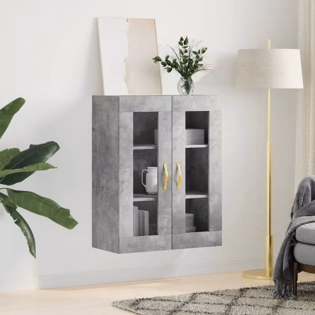 Berkfield Home Wall Mounted Cabinet in Concrete Grey with Glass Doors, W/D/H: 69.5 x 34 x 90 cm – 1