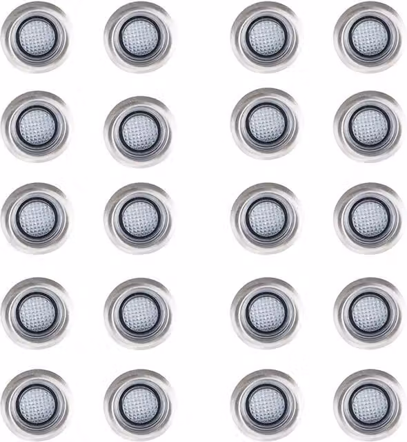 ValueLights Pair of IP67 Rated 40mm Blue LED Round Stainless Steel Garden Decking and Step Plinth Lights Kit in Silver