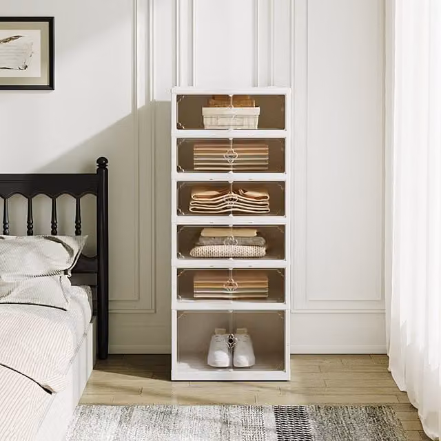 Lifeideas Multi Tier Foldable Shoe Cabinet with Glass Doors, White, Width: 122 cm