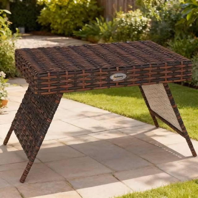 ERGOVEXA Foldable Brown Polyrattan Outdoor Side Table, W: 60 cm, D: 41 cm, H: 41 cm