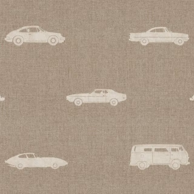 Ante Decor Vintage Cars Printed Cotton Fabric in Beige Cream