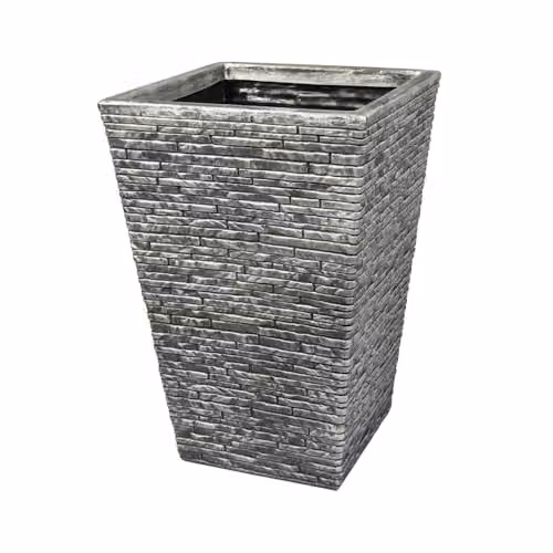 Strata Tall Column Planter in Grey Stone