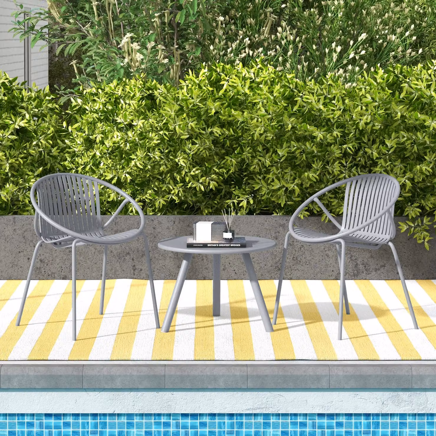 Gymax 3-Piece All Weather Bistro Patio Conversation Set with 2 Chairs in Light Grey – 2