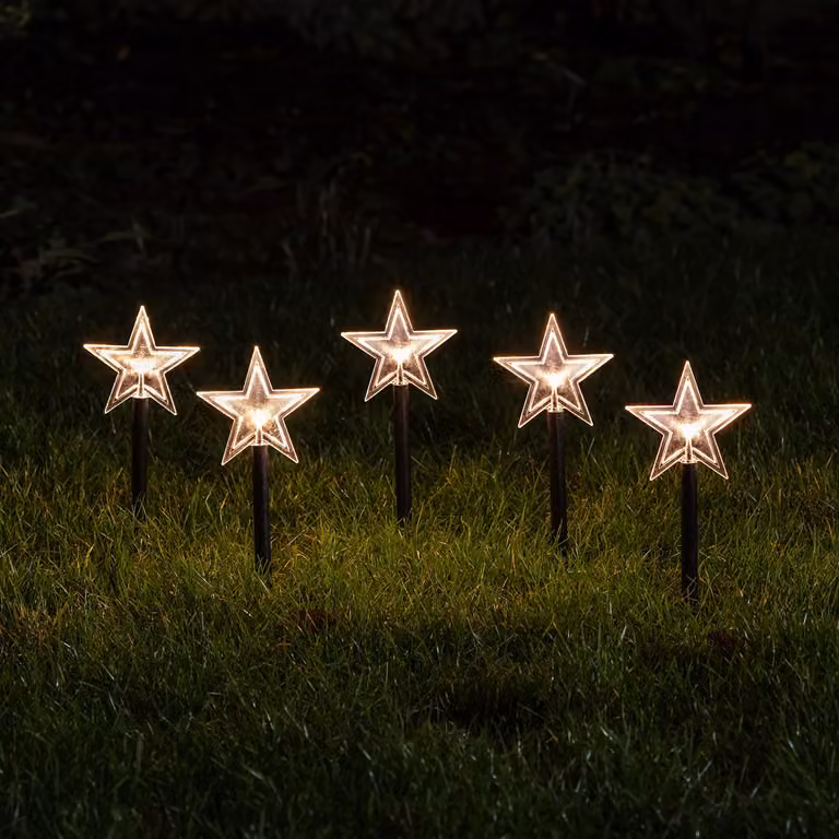 Lights4fun Set of 5 White Christmas Star Garden Stake Lights, H: 39 cm