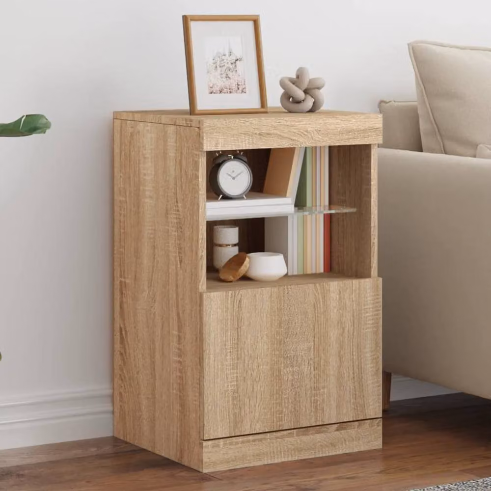 Berkfield Home Modern Sideboard with Integrated LED Lights in Sonoma Oak Brown, W/D/H: 41 x 37 x 67 cm – 2