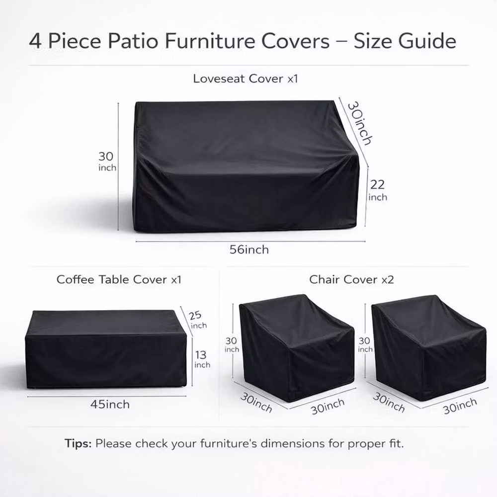 FLAVORA 4 Pack Waterproof Outdoor Patio Furniture Covers in Black – 2
