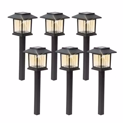 Gardenwize Pack of 6 Solar Lantern Garden Stake Lights with Warm White LED in Black, Height: 39 cm – 6