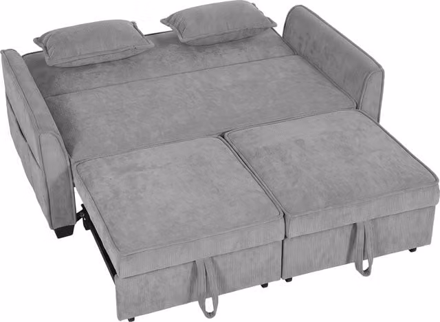 HOMCOM 2 Seater L-Shaped Convertible Sofa Bed in Grey with Click-Clack Sleeping Function and Solid Wood Frame, W/D/H: 142 x 186 x 85 cm – 1