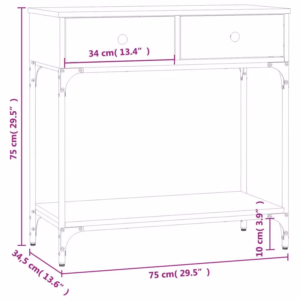 Berkfield Home Smoked Oak Console Table, Brown, W/D/H: 75 x 34.5 x 75 cm – 4