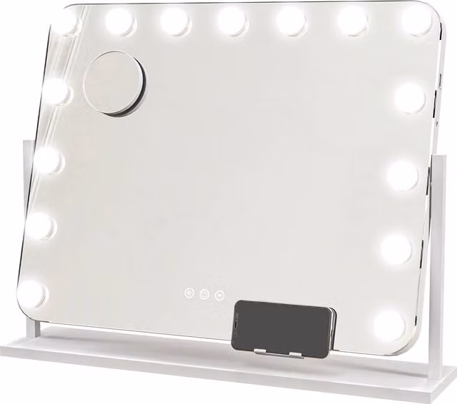 HOMCOM Hollywood Tabletop Vanity Mirror with LED Lights, 10X Magnifying, USB Charging Port, White, W: 63 cm, H: 50 cm, D: 63 cm