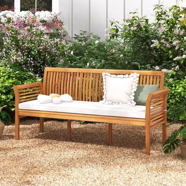 SPETLEK 3 Seater Acacia Wood Garden Bench with High Back Design in Natural Brown, Width: 159 cm