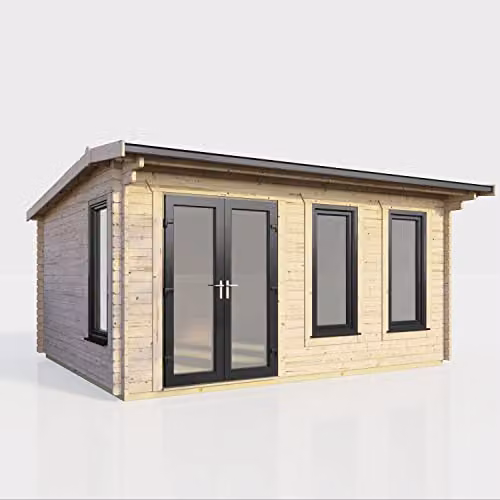 Powersheds Premium Apex Log Cabin in Anthracite with Double Doors and EPDM Rubber Roofing (Left Orientation Door) – 1