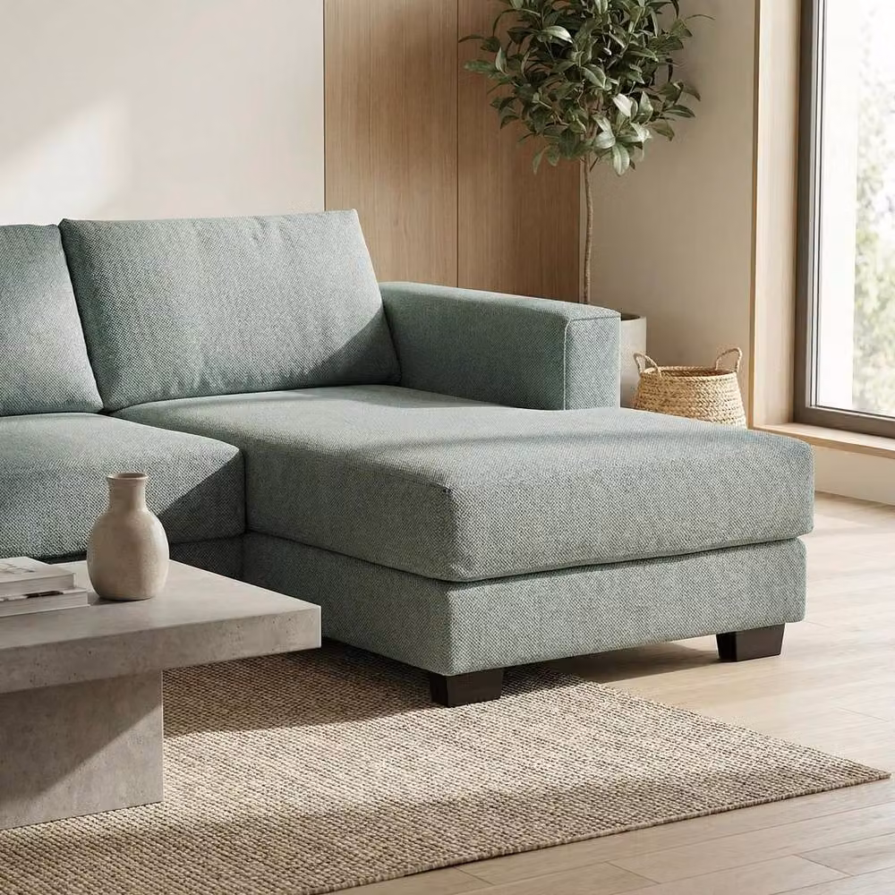 Abakus Direct Kaizer L-Shaped Corner Sofa in Green Bouclé Fabric, Right Facing – 2
