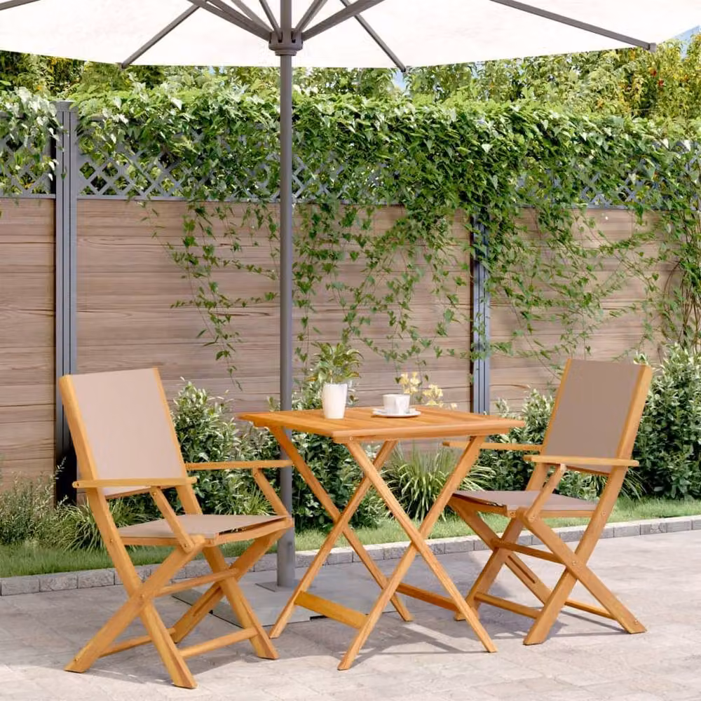 Berkfield Home 3 Piece Bistro Set in Beige Fabric and Acacia Wood – 2