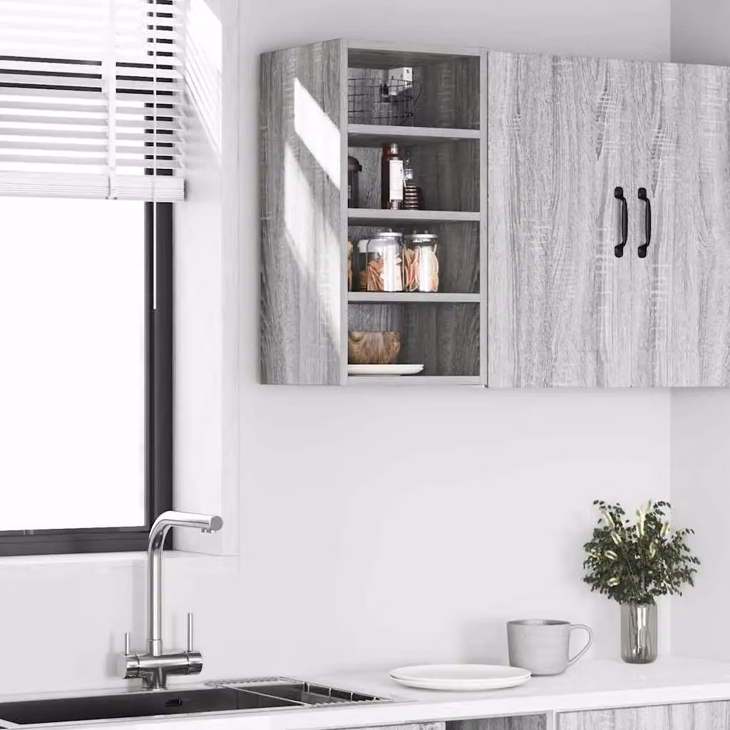 Berkfield Home Grey Modern Wall Mounted Hanging Cabinet with Hinged Doors and Internal Shelves W/D/H: 30 x 29.5 x 60 cm – 3