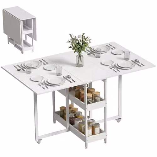 HOMCOM White Folding Drop-Leaf Dining Table for 4 Adults, W/D/H: 120 x 80 x 75 cm – 1