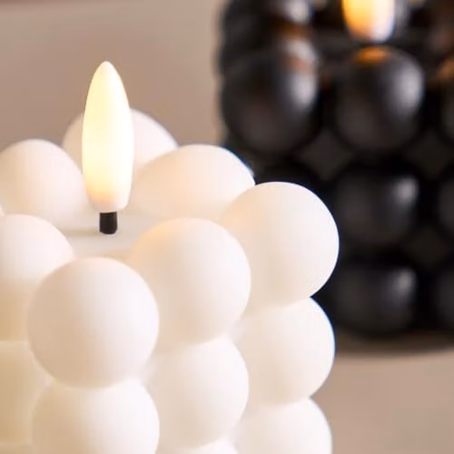 OHS Set of 2 Bubble Flameless LED Pillar Candles in Black and White – 2