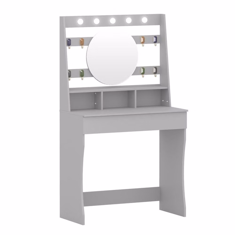 KEEPREAPER Modern Grey Dressing Table with Hollywood LED Lights – 2