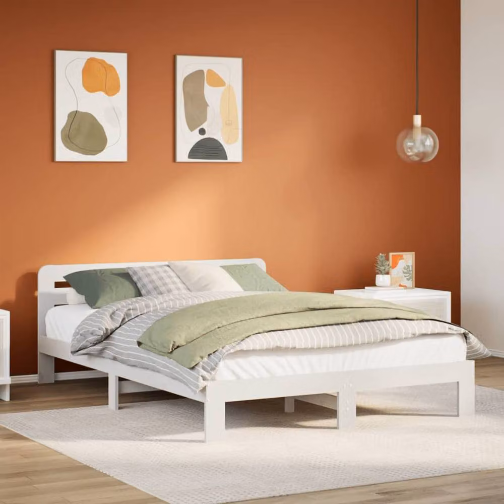 Berkfield Home White Solid Wood Pine Bed Frame W/D/H: 140 x 200 x 65.5 cm – 2