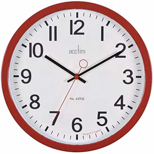 Acctim Kempston Round Metal Wall Clock in Red, Diameter: 35 cm