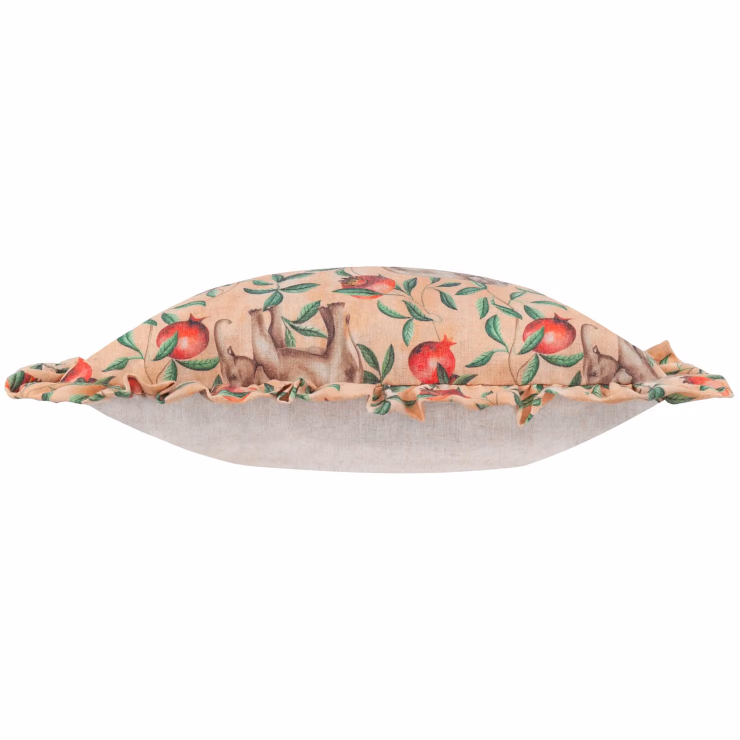 Wylder Tropics Okara Elephant Printed Ruffle Cushion in Peach and Pink Linen with Polyester Filling, W/D/H: 50 x 50 x 50 cm – 3