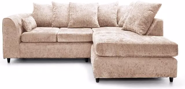 Furnishings For Less UK Monaco Chenille Fabric 3 to 4 Seater L Shaped Corner Sofa, Right Hand Facing, Beige – 1