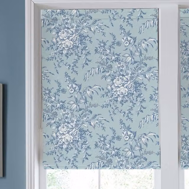Laura Ashley Picardie Made to Measure Blackout Roman Blind in Blue Floral Design